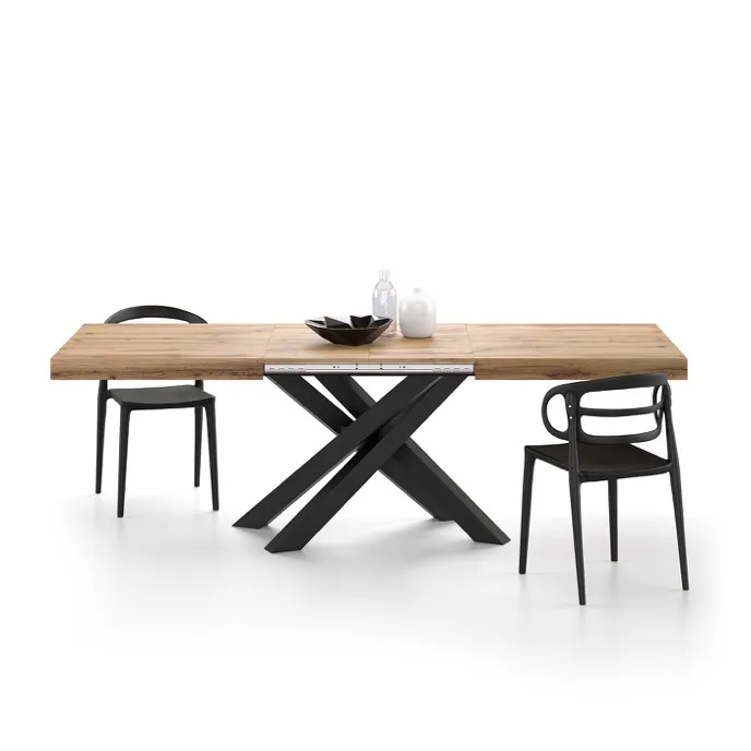 Mobili Fiver Table Extensible Emma 160(240)x90 cm, bois rustique avec pieds croisés noirs